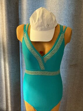 Cabana Life Teal One-Piece Swimsuit with Aqua Embroidered Trim